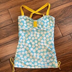 Lime Rickie $84 Lizzie Modest Tankini‎ Medium Top Polka Dot Blue White Yellow